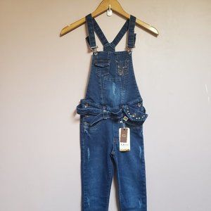 Merav Girls Wear Blue Jean Overalls with Phanny Pack Size 1 - NWT